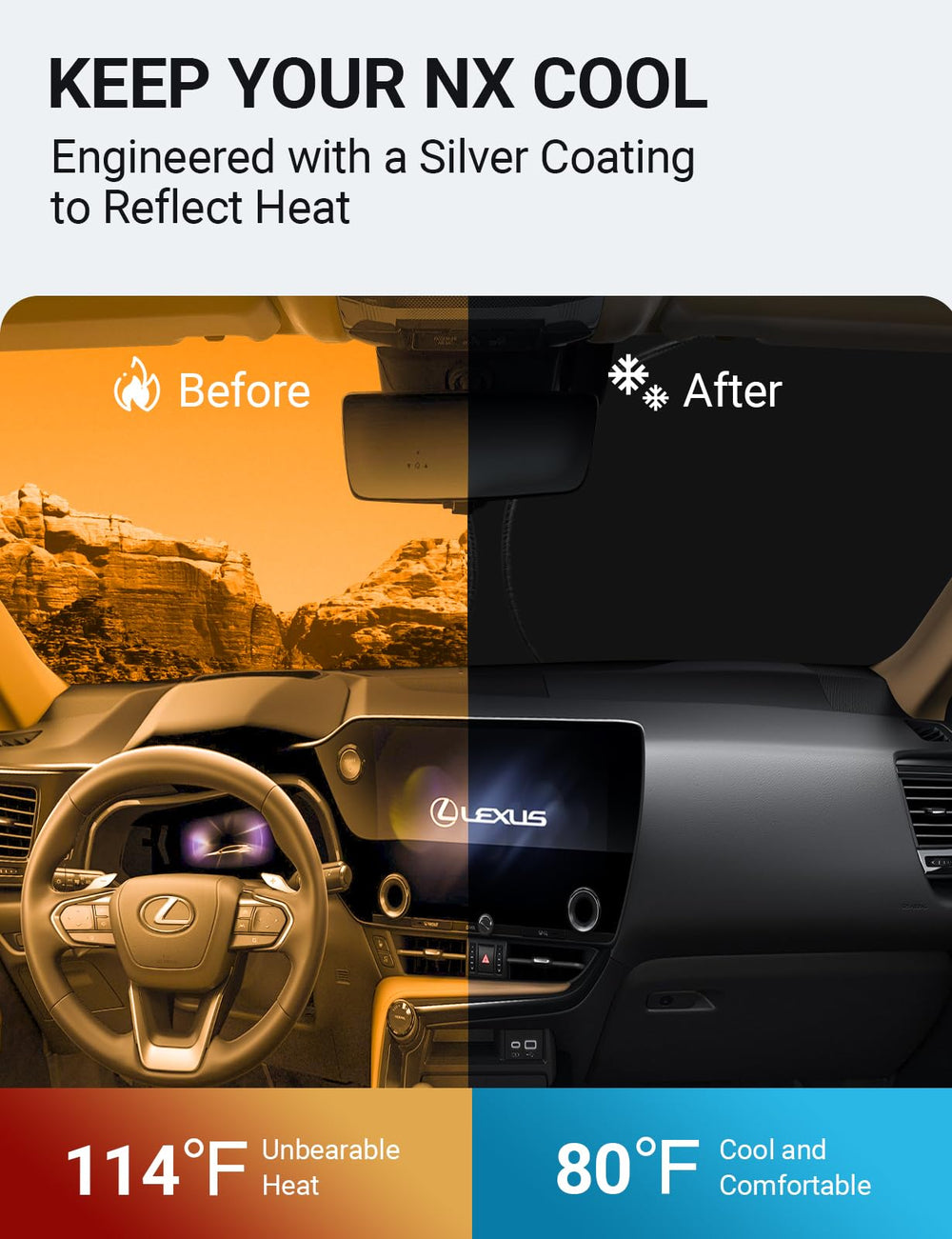 Proadsy 2026 Upgrade Windshield Sun Shade Custom Fit Lexus NX 2022-2025 2026 4-Layer Foldable Front Sunshade Protector Sun Visor Blocks UV Rays Keep Car Cooler