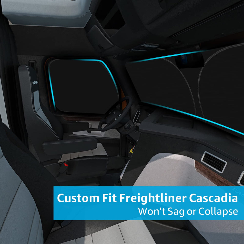 Front Windshield and Side Windows Custom Fit 2018-2024 2025 Freightliner Cascadia, Semi-Truck Semi, Commercial & Big Rig Truck Sun Shade Foldable Sun Protector Privacy Cover