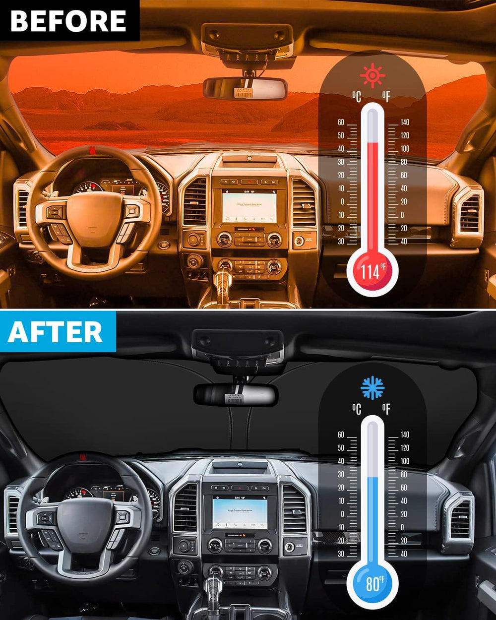 Proadsy Windshield Sun Shade for Ford F150 2015-2020 4-Layer Foldable Front Sunshade Protector Sun Visor Blocks UV Rays Keep Car Cooler