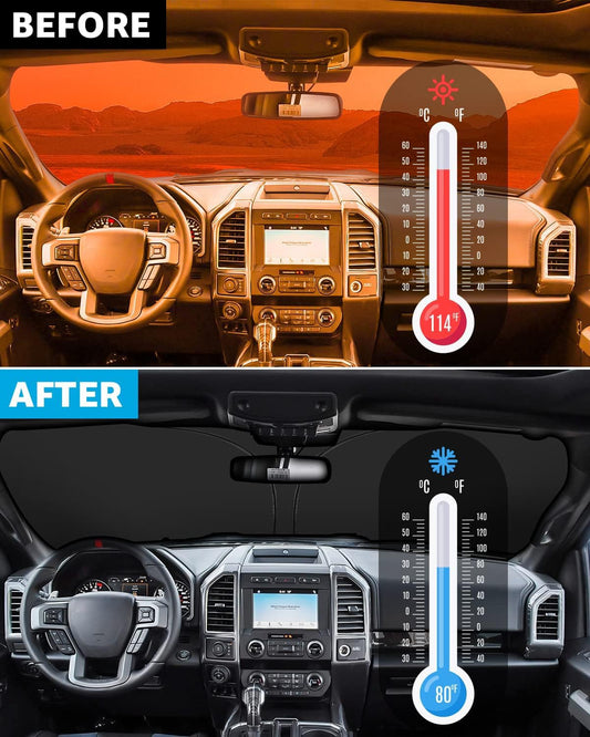 Proadsy Windshield Sun Shade for Ford F150 2015-2020 4-Layer Foldable Front Sunshade Protector Sun Visor Blocks UV Rays Keep Car Cooler