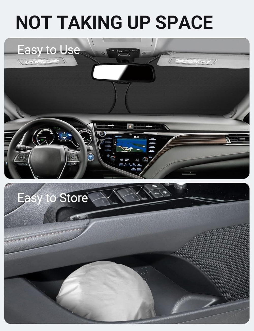 Proadsy 2025 Upgrade Windshield Sun Shade Custom Fit 2018-2024 2025 Camry LE XLE Hybrid SE XSE 4-Layer Foldable Front Sunshade Protector Sun Visor Blocks UV Rays Keep Car Cooler