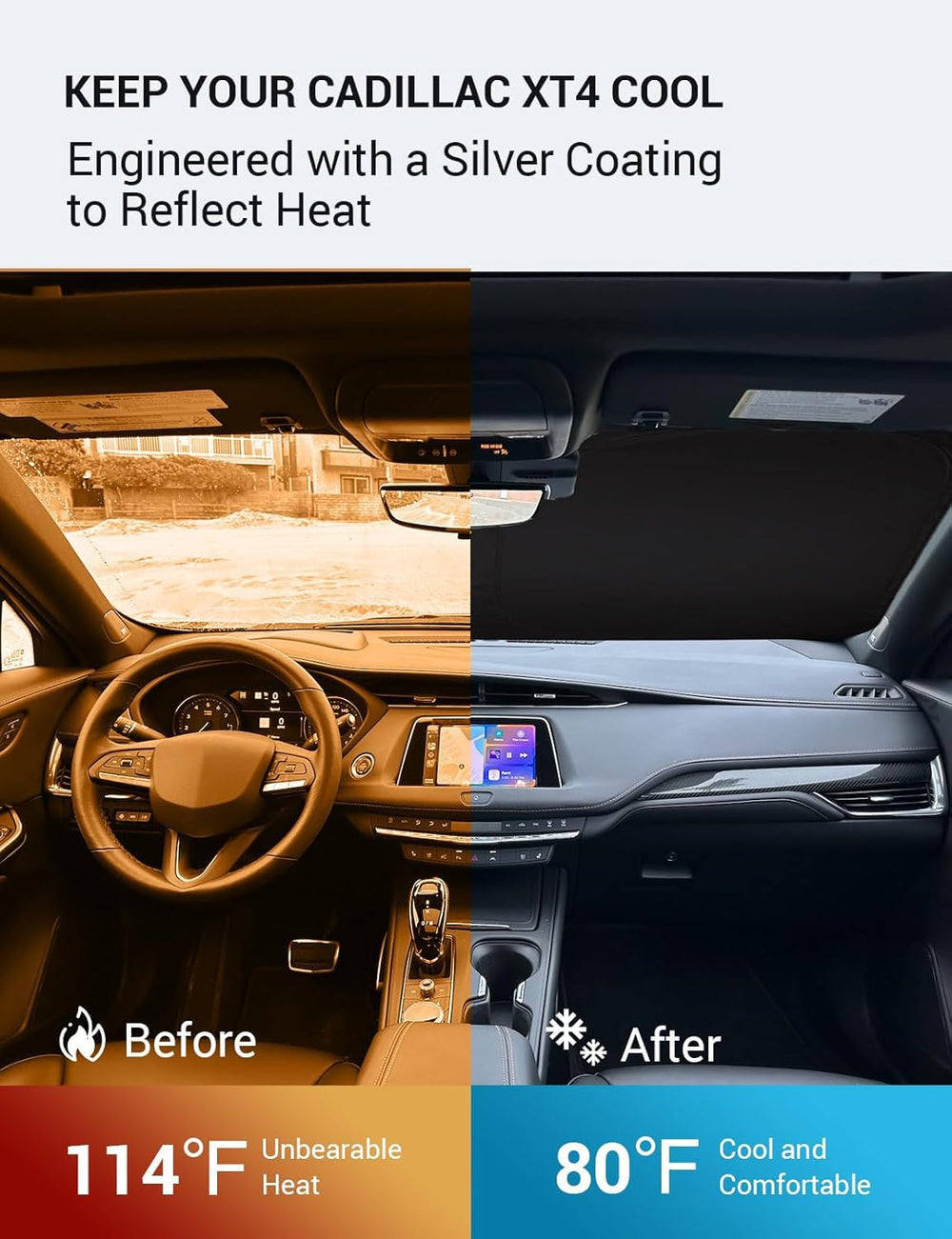 Proadsy Custom Fit Cadillac XT4 2019-2024 2025 Windshield Sun Shade 4-Layer Foldable Front Sunshade Protector Sun Visor Blocks UV Rays Keep Car Cooler