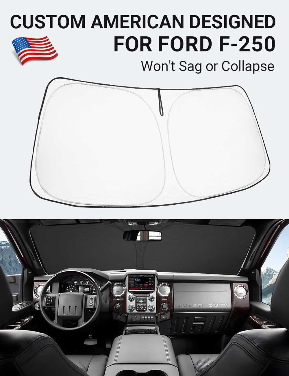 Proadsy 2025 Upgrade Windshield Sun Shade Custom Fit for 2008-2016 Ford Super Duty F-250 F250 F-350 F350 F-450 F450 F-550 F550 2Door 4Door Pickup Foldable Front Sunshade Protector Keep Car Cooler