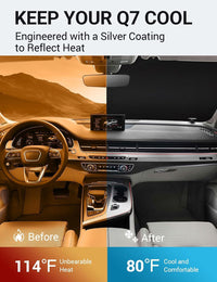 2016-2026 Audi Q7 windshield sun shade keeps car interior cool, before and after comparison