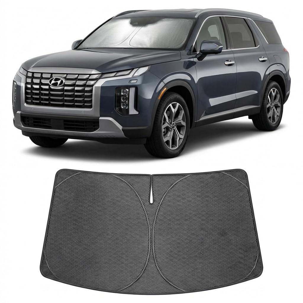 Proadsy Windshield Sun Shade Custom Fit Hyundai Palisade 2020-2025 Ice Crystal Black Front Window Sunshade UV and Heat Blocker Foldable Visor Keeps Car Cooler for Summer Parking and Daily Use