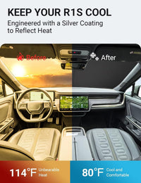 2015-2026 Mercedes-Benz S-Class windshield sun shade keeps car interior cool, before and after comparison