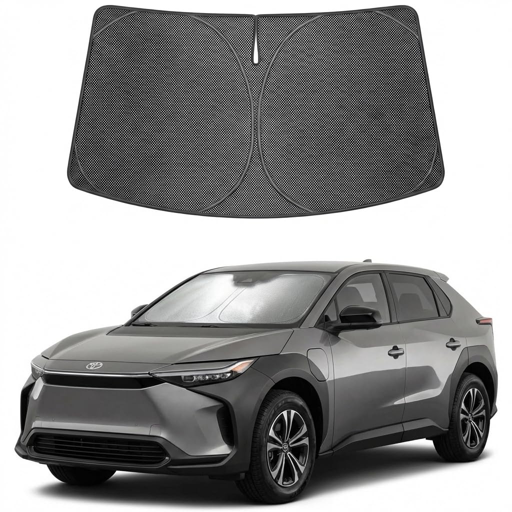 Proadsy Windshield Sun Shade Custom Fit Toyota bZ4X 2023-2026 Ice Crystal Black Front Window Sunshade UV and Heat Blocker Foldable Visor Keeps Car Cooler for Summer Parking and Daily Use