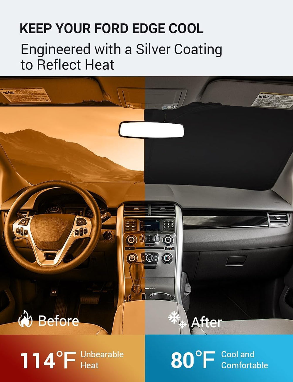 Proadsy 2026 Upgrade Windshield Sun Shade Custom Fit 2007-2014 Ford Edge Foldable Front Sunshade Protector Sun Visor Blocks UV Rays Keep Car Cooler