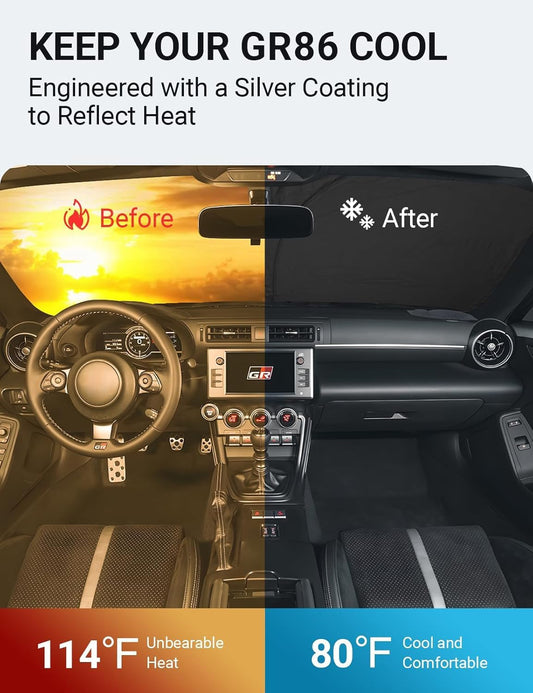 Custom American designed 2017-2025 Toyota GR86 windshield sunshade, will not sag or collapse