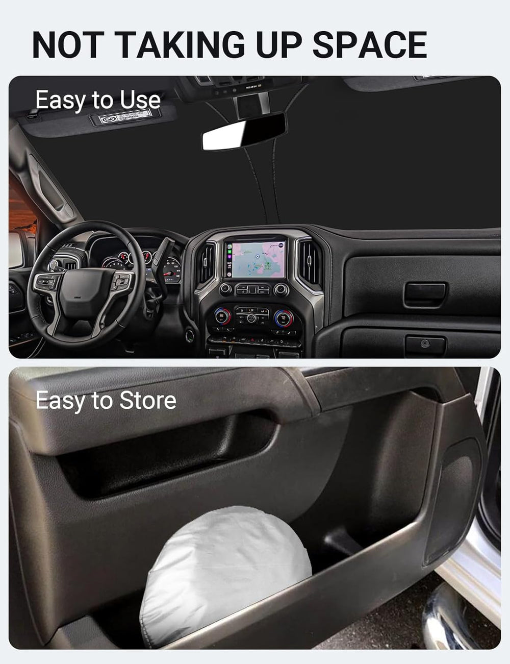 Front Windshield Sunshade Foldable Sun Shade Protector Custom Fit 2018 2017 2016 2015 2014 Silverado 1500, Regular cab, Crew cab, Double Cab 2Dr 4Dr Accessories Upgrade