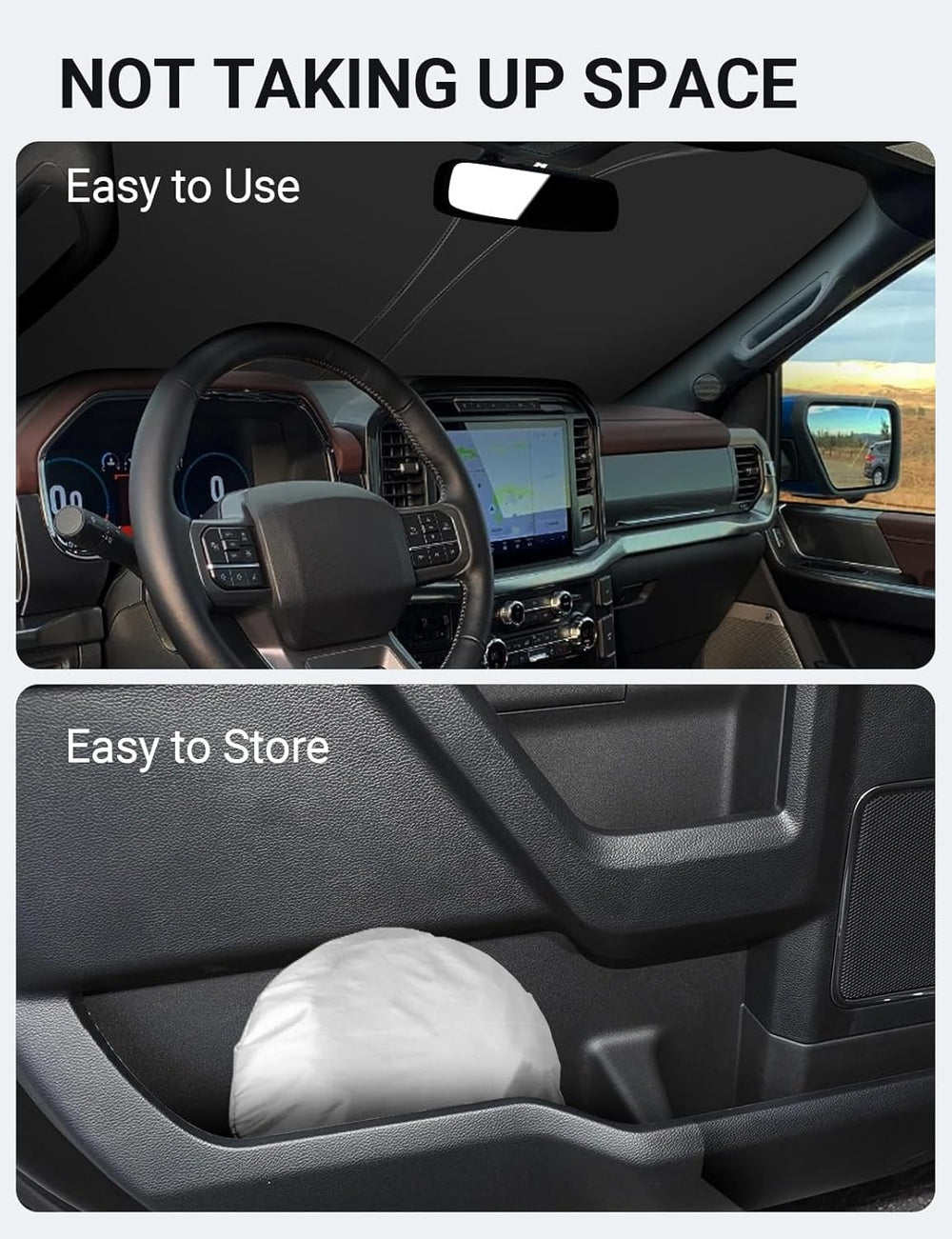 Proadsy 2025 Upgrade Windshield Sun Shade Custom Fit Ford F-150 F150 2021-2024 2025 4-Layer Foldable Front Sunshade Protector Sun Visor Blocks UV Rays Keep Car Cooler