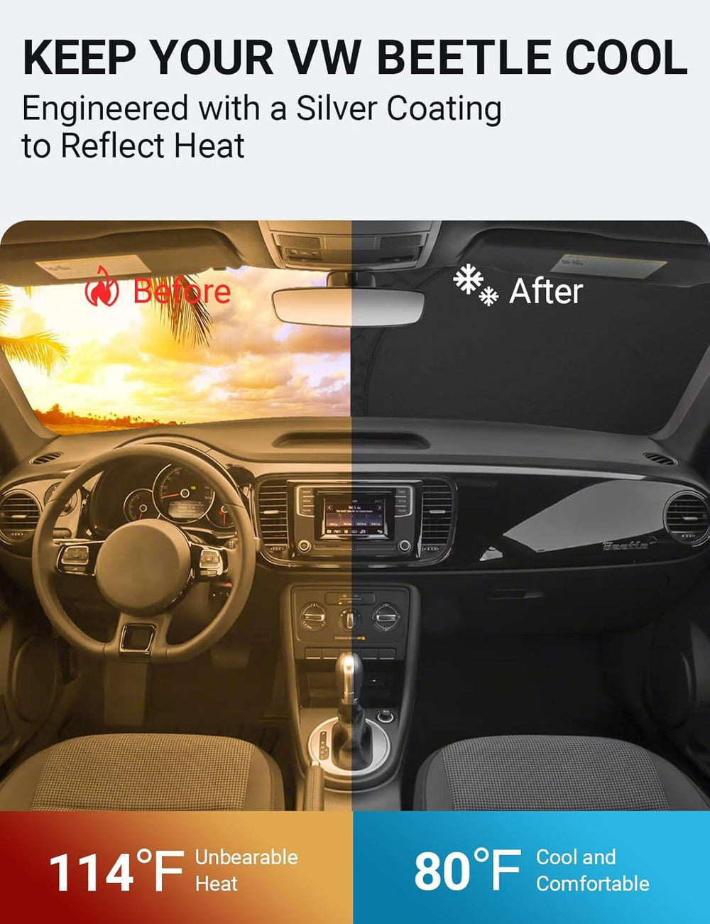 Proadsy 2025 Upgrade Windshield Sun Shade Custom Fit Volkswagen VW Beetle 2012-2019 4-Layer Foldable Front Sunshade Protector Sun Visor Blocks UV Rays Keep Car Cooler
