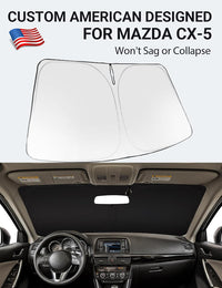 Custom American designed 2013-2016 Mazda CX-5 windshield sunshade, will not sag or collapse