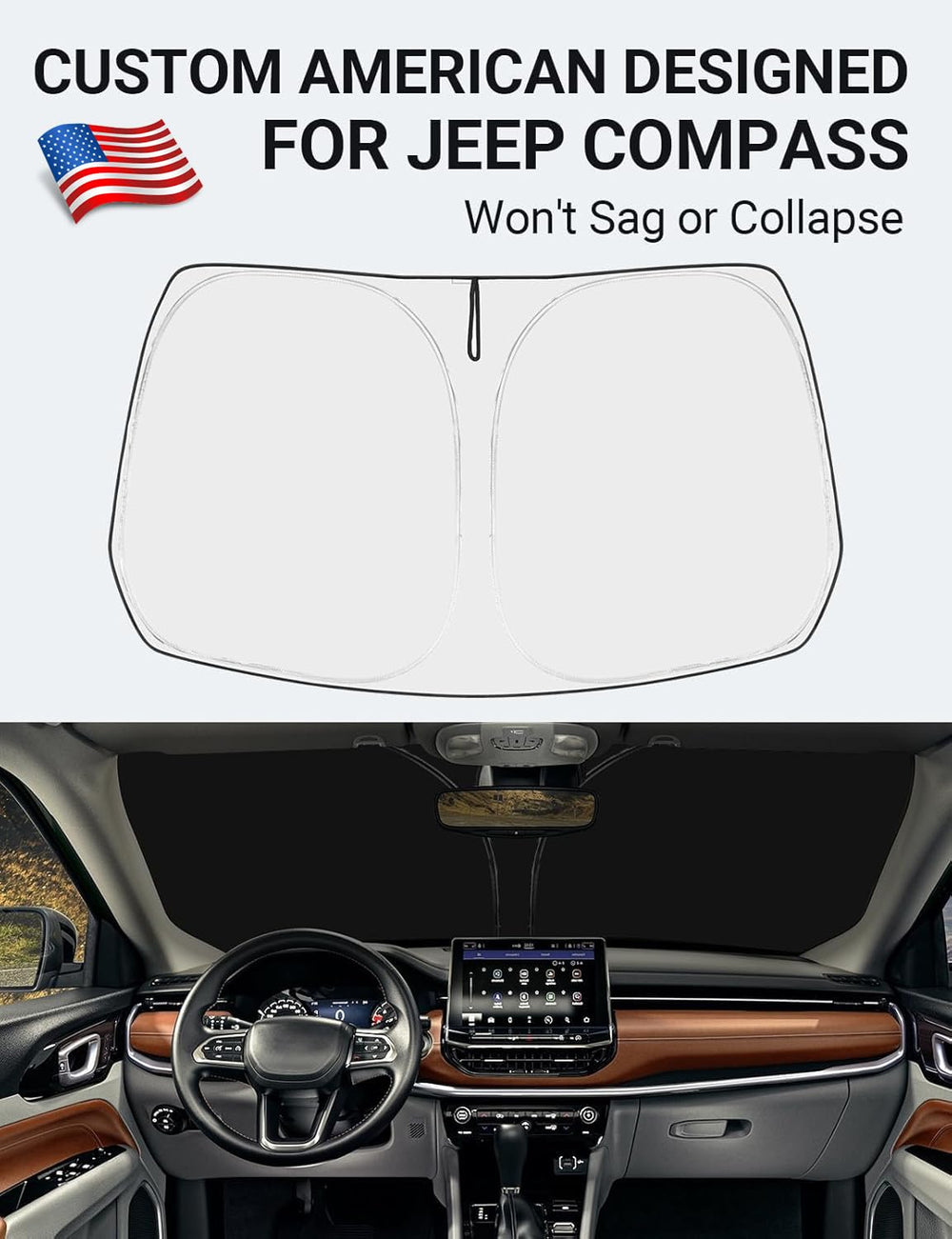 Proadsy Custom Fit Jeep Compass 2017-2024 2025 Windshield Sun Shade 4-Layer Foldable Front Sunshade Protector Sun Visor Blocks UV Rays Keep Car Cooler