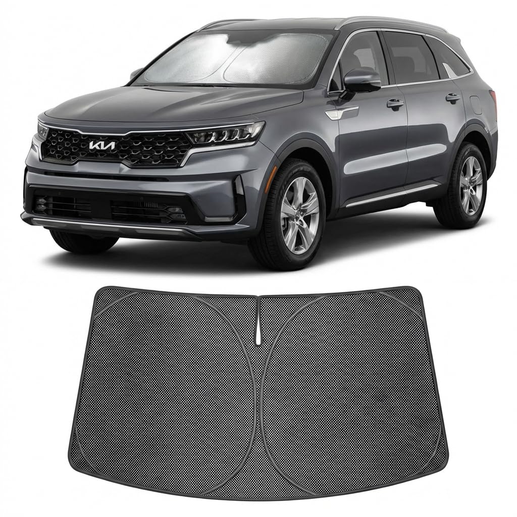 Proadsy Windshield Sun Shade Custom Fit Kia Sorento 2021-2026 Ice Crystal Black Front Window Sunshade UV and Heat Blocker Foldable Visor Keeps Car Cooler for Summer Parking and Daily Use