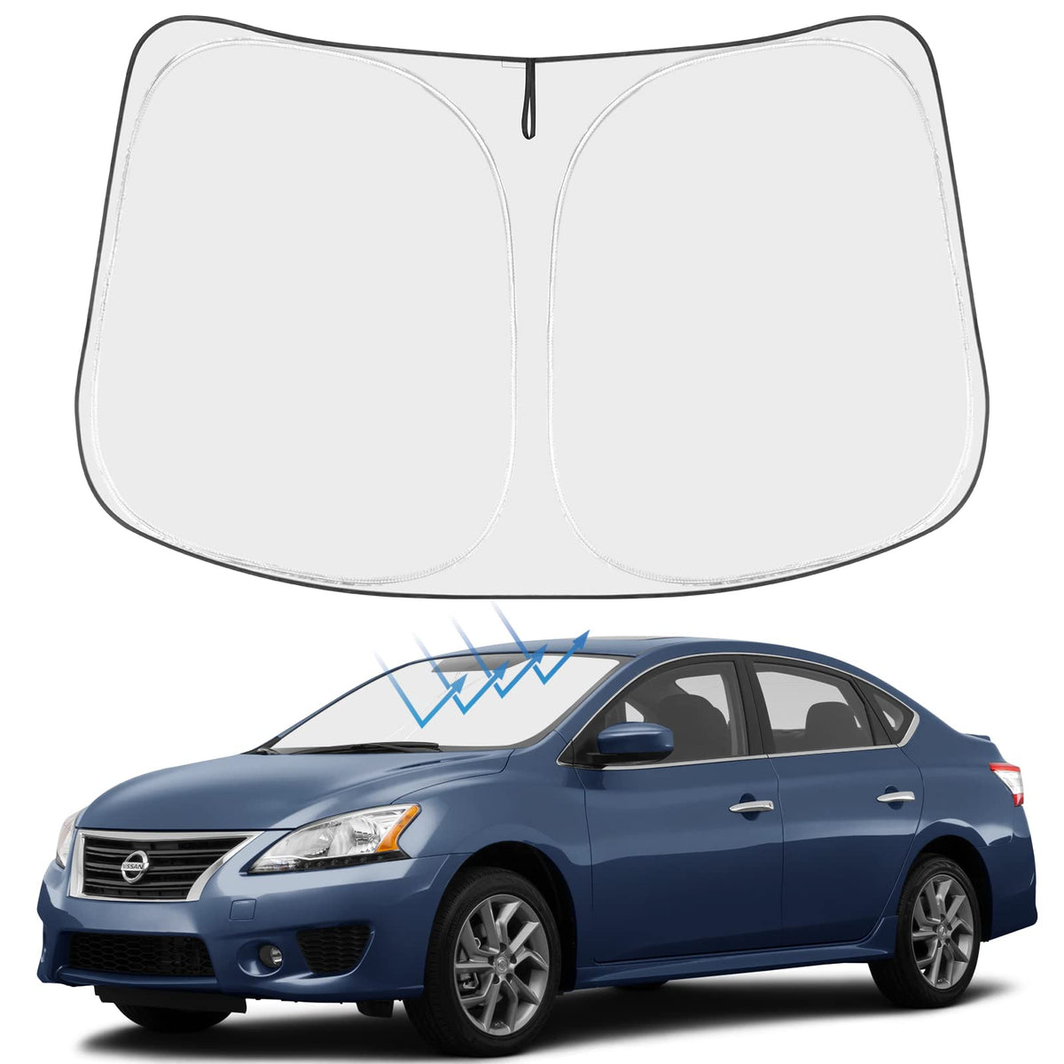 2013-2019 Nissan Sentra S windshield sun shade – premium silver-coated reflective fabric