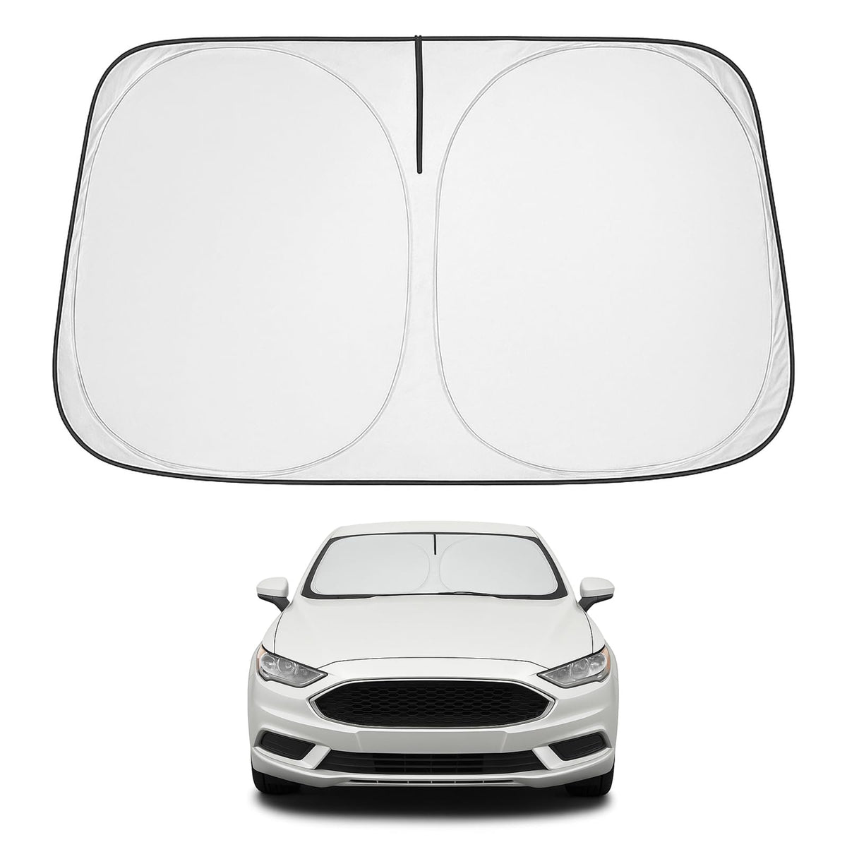 2013-2021 Ford Fusion windshield sun shade – premium silver-coated reflective fabric