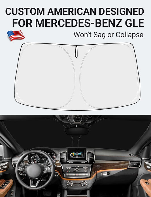 Custom American designed 2016-2019 Mercedes-Benz GLE windshield sunshade, will not sag or collapse