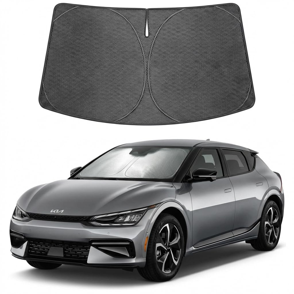 Proadsy Windshield Sun Shade Custom Fit Kia EV6 2023-2026 Ice Crystal Black Front Window Sunshade UV and Heat Blocker Foldable Visor Keeps Car Cooler for Summer Parking and Daily Use