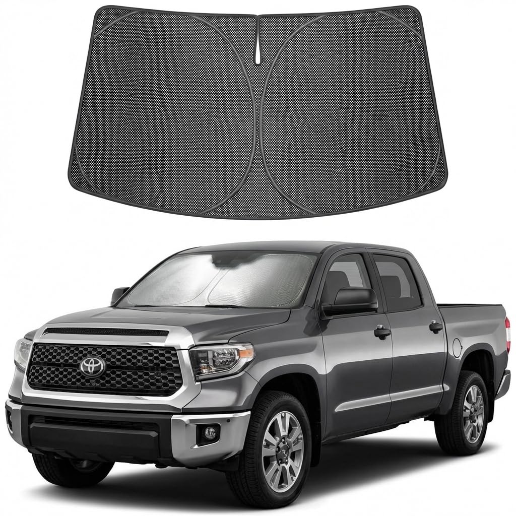 Proadsy Windshield Sun Shade Custom Fit Toyota Tundra 2022-2026 Ice Crystal Black Front Window Sunshade UV and Heat Blocker Foldable Visor Keeps Car Cooler for Summer Parking and Daily Use