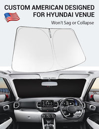 Custom American designed 2020-2026 Hyundai Venue windshield sunshade, will not sag or collapse