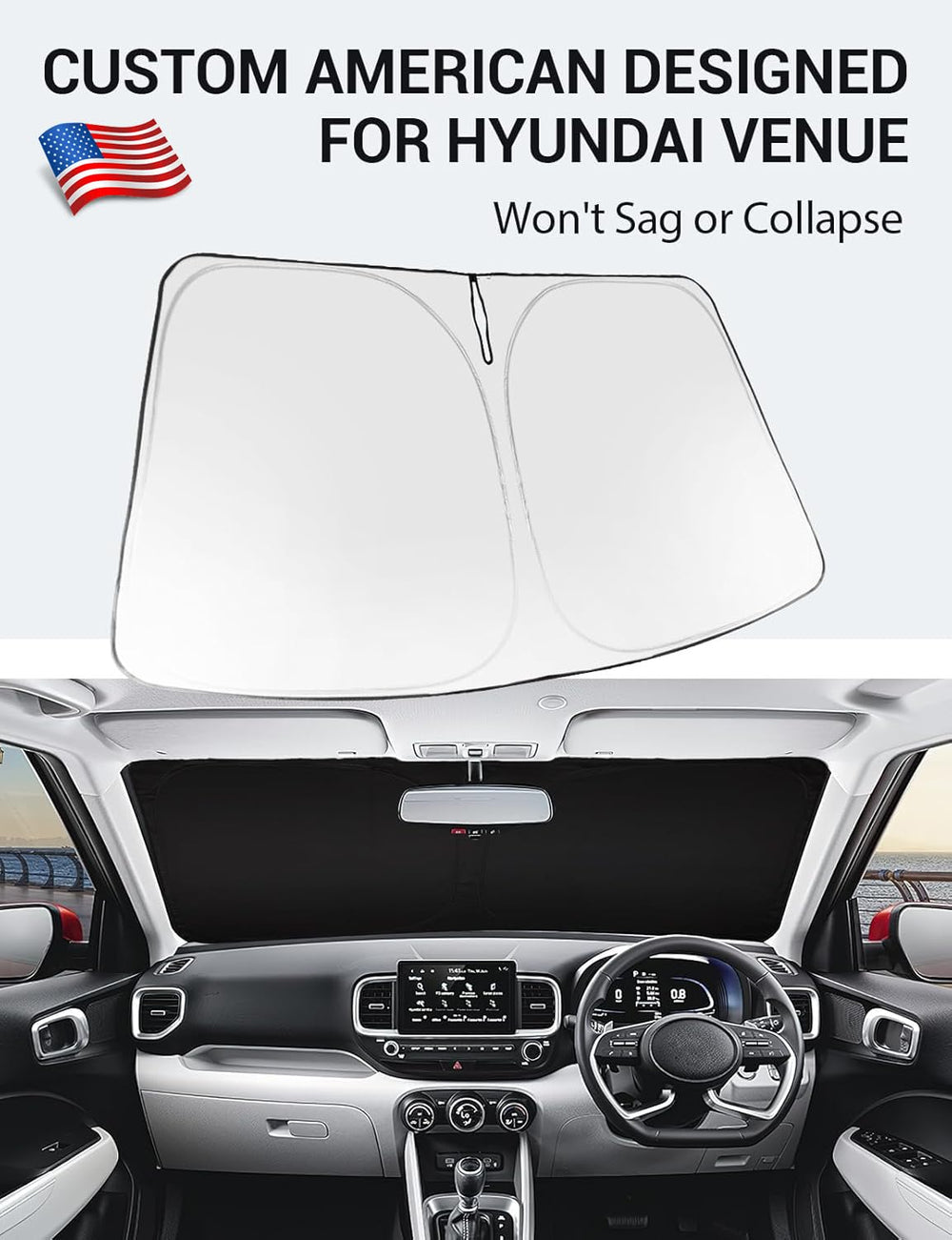 Proadsy 2025 Upgrade Windshield Sun Shade Custom Fit 2020-2023 2024 2025 Hyundai Venue Foldable Front Sunshade Protector Sun Visor Blocks UV Rays Keep Car Cooler