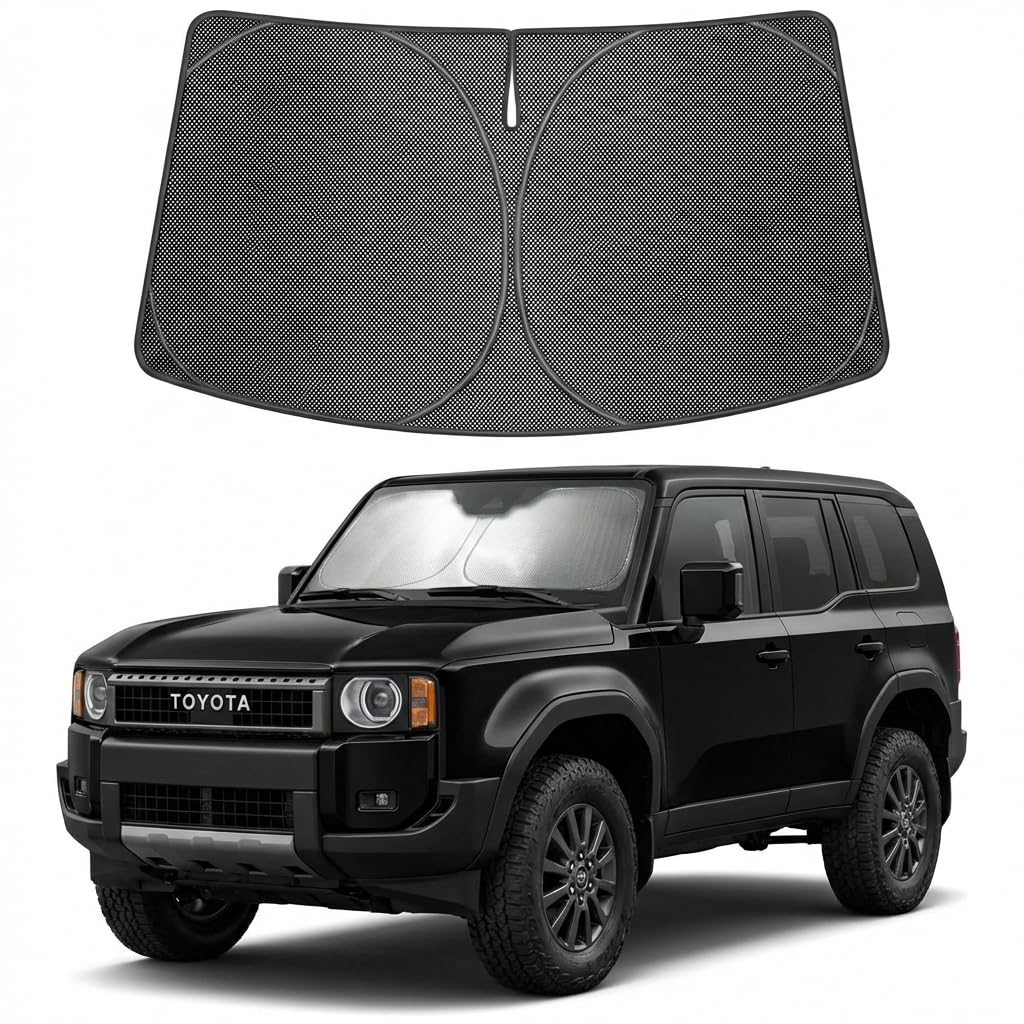 Proadsy Windshield Sun Shade Custom Fit Toyota Land Cruiser 2024-2026 Ice Crystal Black Front Window Sunshade UV and Heat Blocker Foldable Visor Keeps Car Cooler for Summer Parking and Daily Use