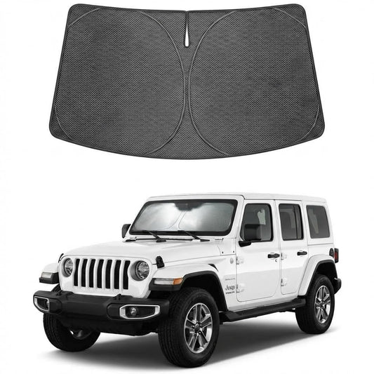 Proadsy Windshield Sun Shade Custom Fit Jeep Wrangler 2018-2026 Ice Crystal Black Front Window Sunshade UV and Heat Blocker Foldable Visor Keeps Car Cooler for Summer Parking and Daily Use