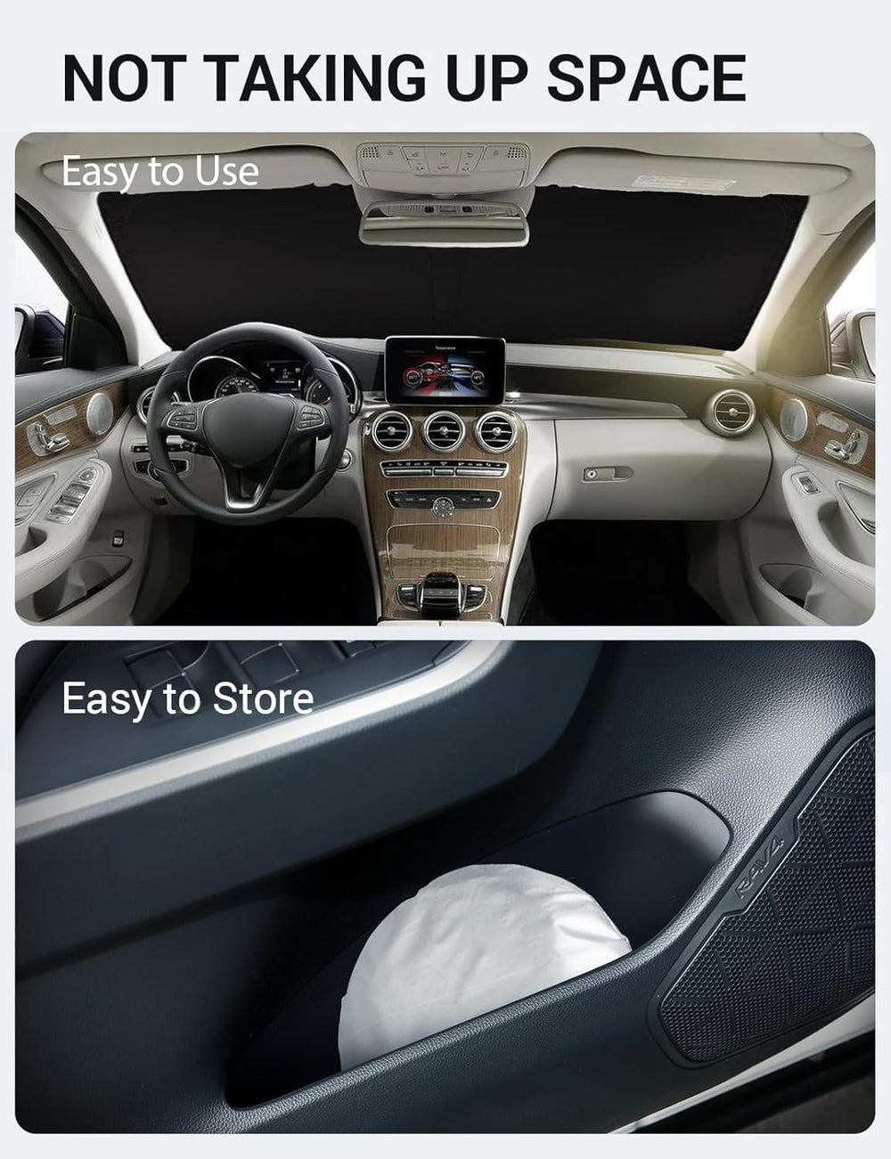 Proadsy 2025 Upgrade Windshield Sun Shade Custom Fit 2008-2014 Benz C Class Foldable Front Sunshade Protector Sun Visor Blocks UV Rays Keep Car Cooler