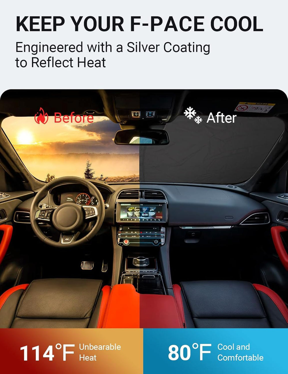 Proadsy Upgrade Front Windshield Sun Shade Foldable Sunshade Protector Custom Fit for Jaguar F-Pace 2016-2024 2025 F Pace SUV Accessories