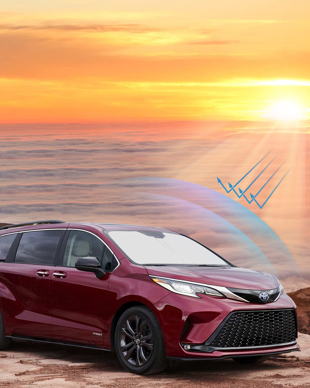 Windshield Sunshade Custom for Toyota Sienna 2023 2022 2021 Reflective Heat Sun UV Protector Foldable Front Window Shade Upgrade Accessories Certified Sustainable