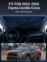 Proadsy Windshield Sun Shade Umbrella for Toyota Corolla Cross 2022-2025 2026 Foldable Car Umbrella Sunshade with Soft TPU Handle Spring Structure Crystal Cooling Material Protect Car from Rays & Heat