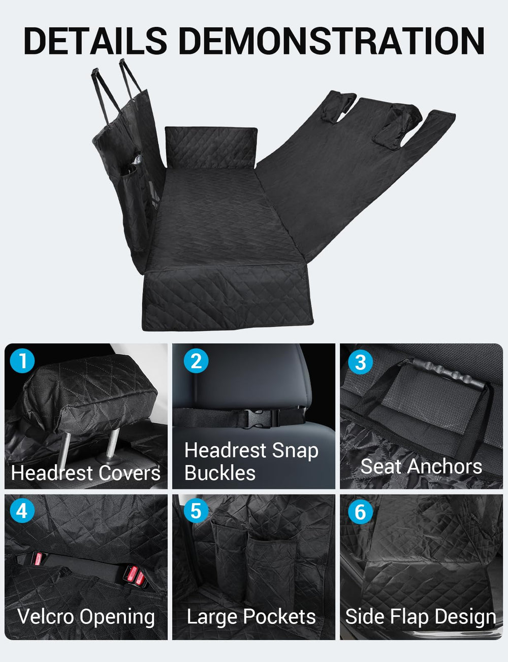 Proadsy for Ram 1500 Pickup 2019-2024 2025 Dog Car Seat Cover Extender Waterproof Scratch Proof Durable Black Back Seat Protector Pet Hammock