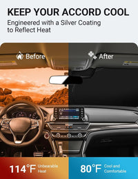 2018-2022 Honda Accord windshield sun shade keeps car interior cool, before and after comparison