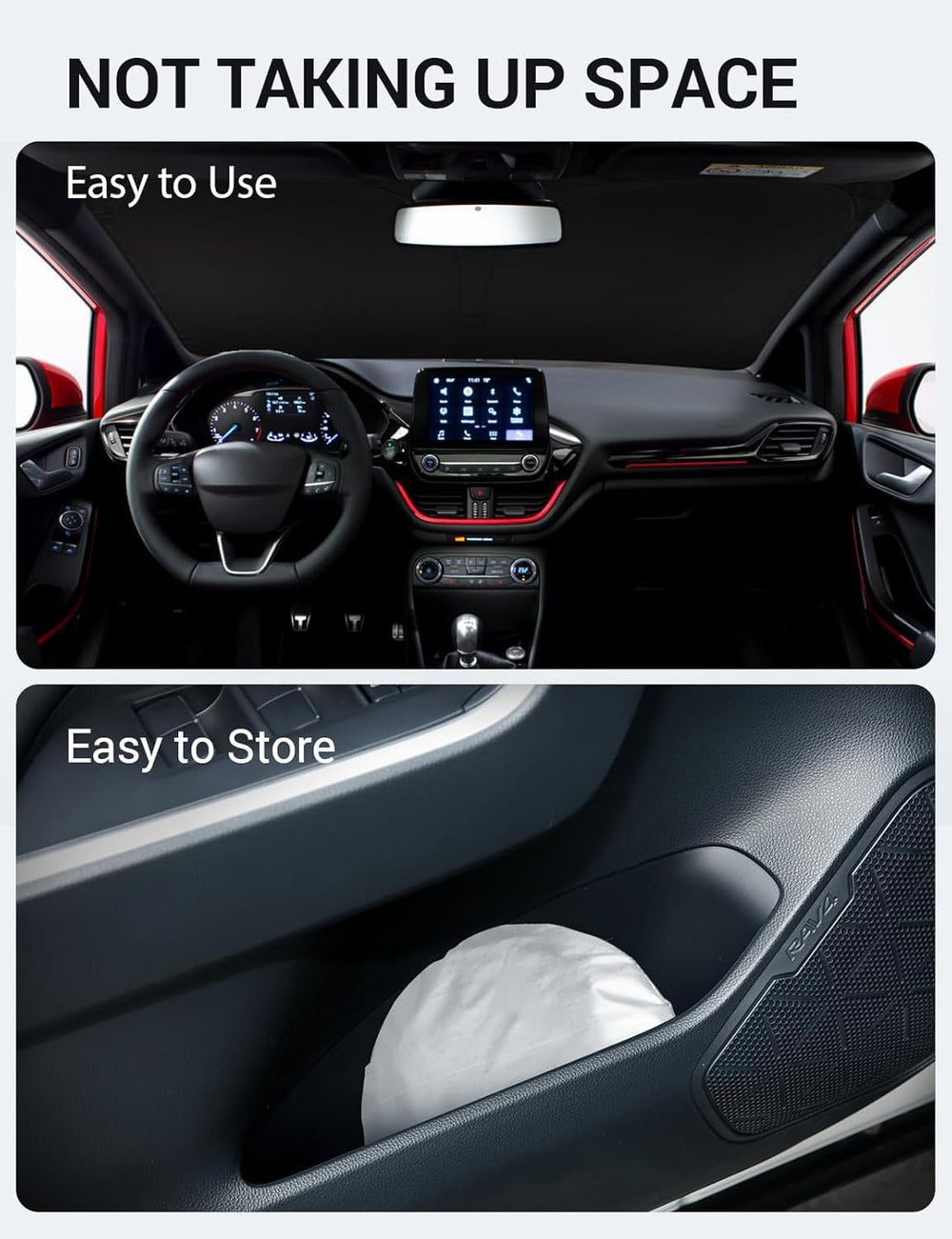 Proadsy 2026 Upgrade Windshield Sun Shade Custom Fit 2017-2019 Ford Fiesta Foldable Front Sunshade Protector Sun Visor Blocks UV Rays Keep Car Cooler