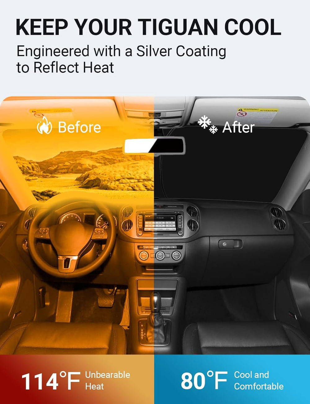 Proadsy Front Windshield Sun Shade Foldable Sunshade Protector Custom Sun Visor Fit 2009-2017 Volkswagen VW Tiguan Accessories 2026 Upgrade