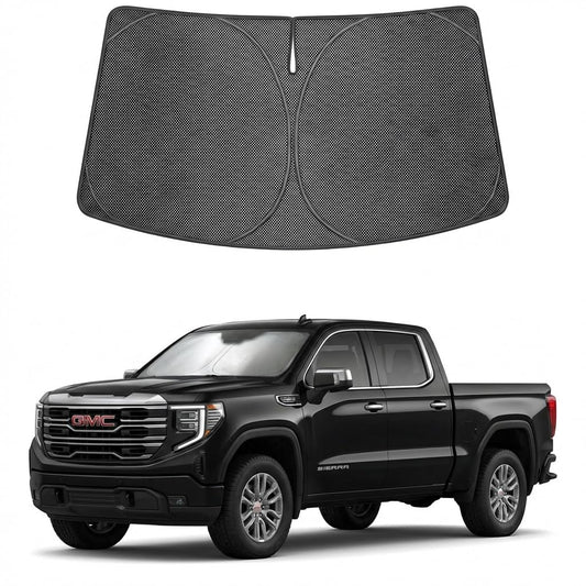 Proadsy Windshield Sun Shade Custom Fit GMC 1500 2500 3500 2019-2026 Ice Crystal Black Front Window Sunshade UV and Heat Blocker Foldable Visor Keeps Car Cooler for Summer Parking and Daily Use