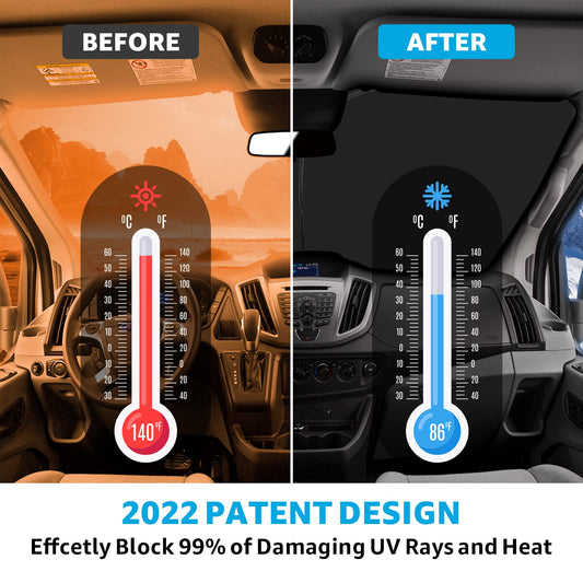 Front Windshield Sunshade Foldable Sun Visor Protector Custom Fit 2021 2020 2019 2018 2017 2016 2015 Ford Transit Accessories 2021 Upgrade (NEW)