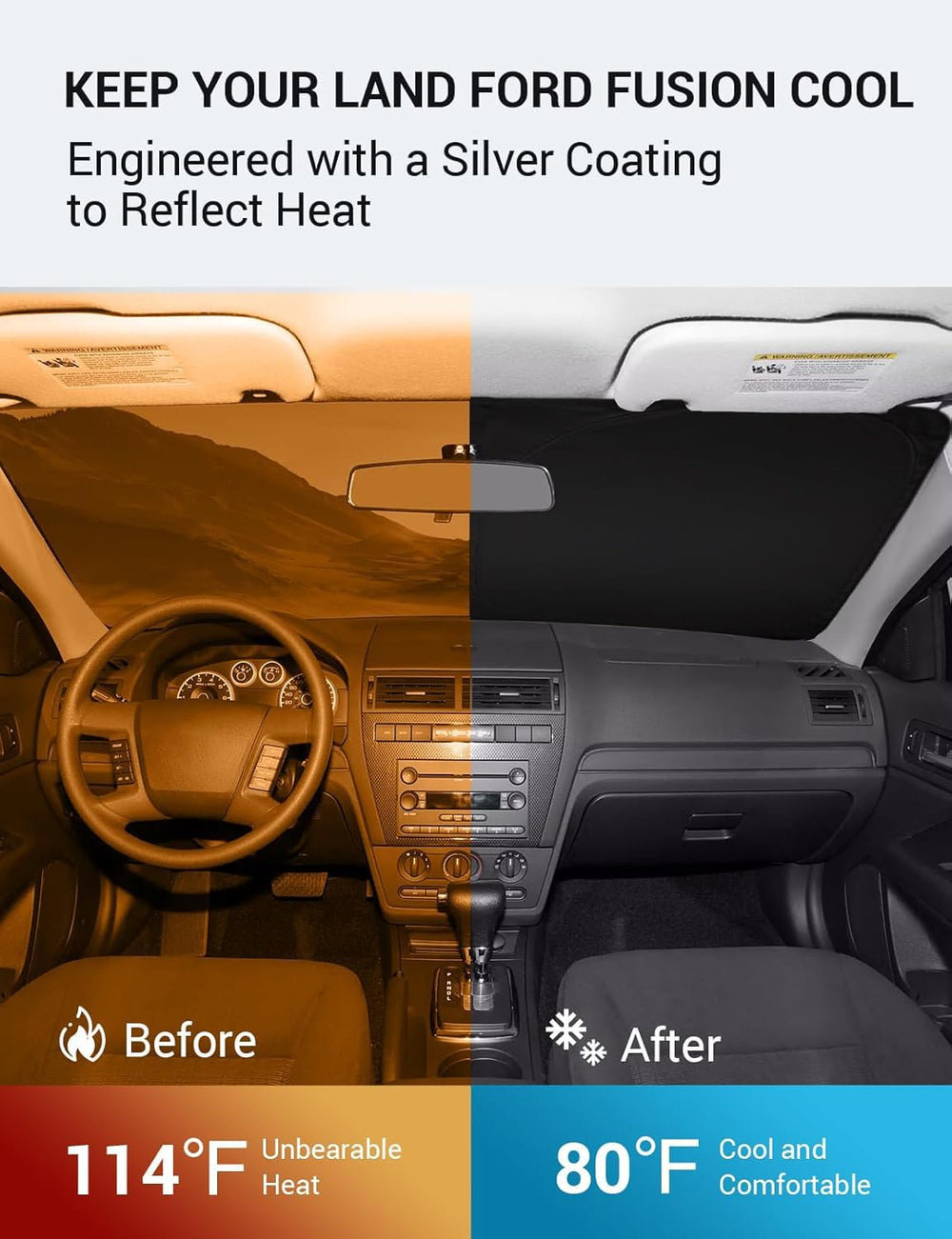 Proadsy 2025 Upgrade Windshield Sun Shade Custom Fit 2006-2012 Ford Fusion Front Window Sunshade Protector Foldable Sun Visor Blocks UV Rays Keep Car Cooler