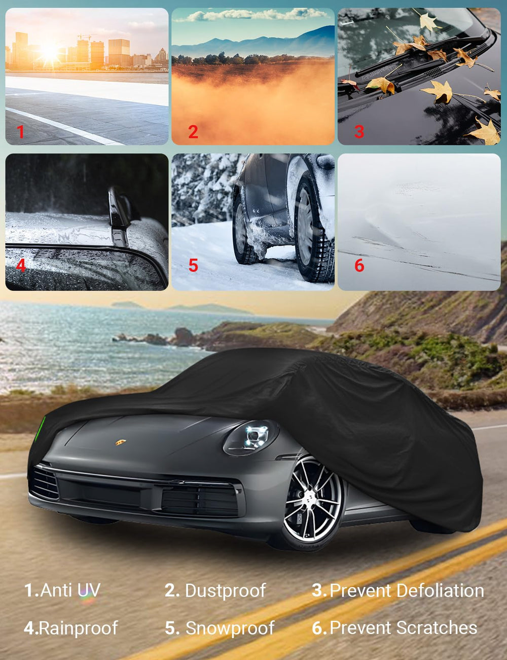 Proadsy 2025 Upgrade Car Cover for Porsche 911 Carrera (996/997 Series) 1998-2024 2025, Windproof All Weather Waterproof Sun Rain UV Dust Snow Protection Full Outdoor Indoor Exterior Car Covers