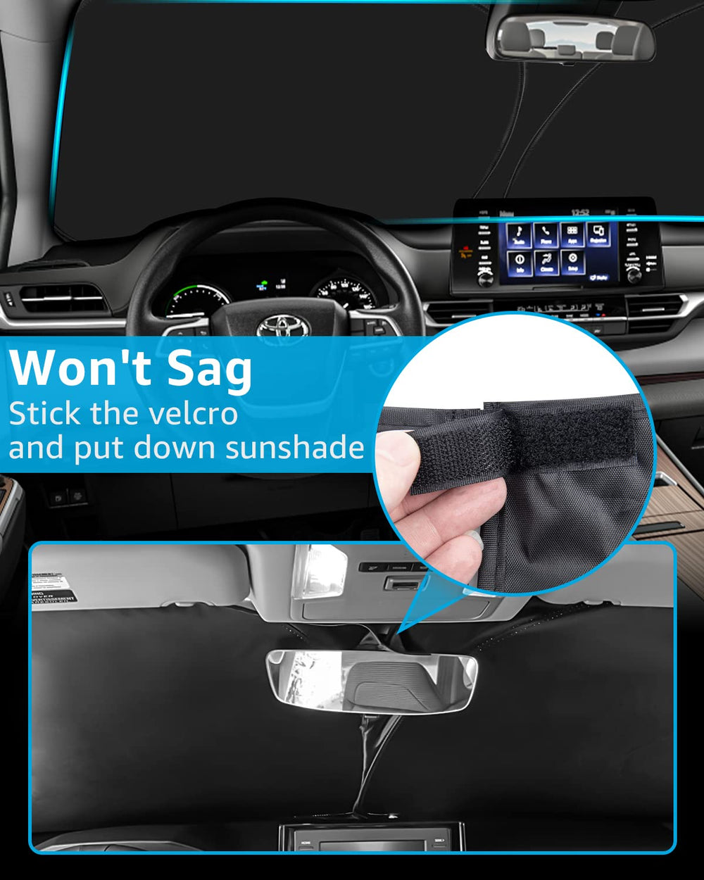 Windshield Sunshade Custom for Toyota Sienna 2023 2022 2021 Reflective Heat Sun UV Protector Foldable Front Window Shade Upgrade Accessories Certified Sustainable