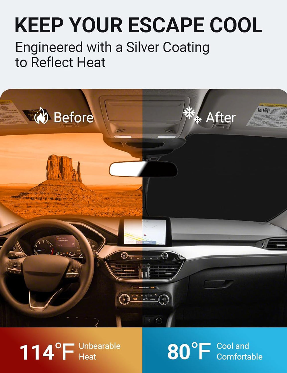 Proadsy Custom Fit Ford Escape 2020-2025 Windshield Sun Shade 4-Layer Foldable Front Sunshade Protector Sun Visor Blocks UV Rays Keep Car Cooler