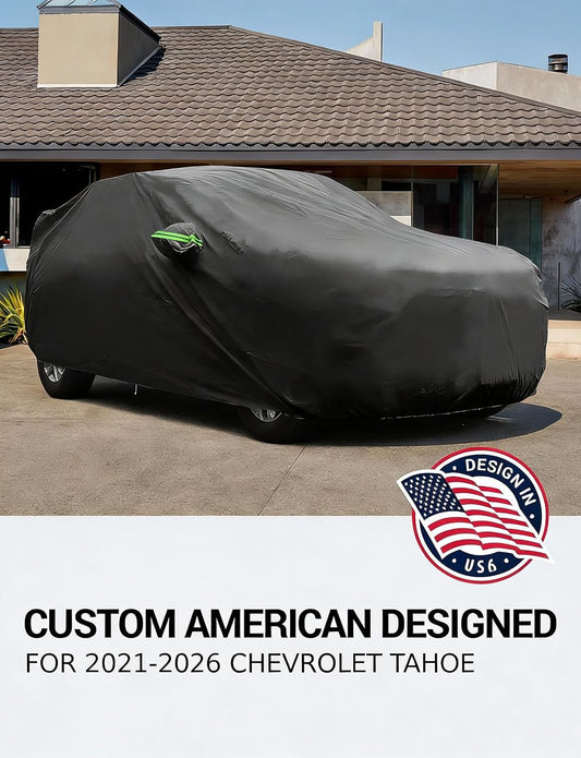 Custom fit 2021-2026 Chevrolet Tahoe car cover on car, American designed full exterior protection