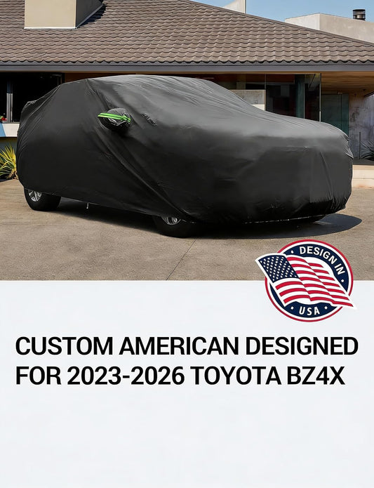 Custom fit 2023-2026 Toyota bZ4X car cover on car, American designed full exterior protection