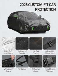 2002-2026 Toyota 4Runner custom-fit car cover details: soft inner lining, waterproof exterior, windproof straps