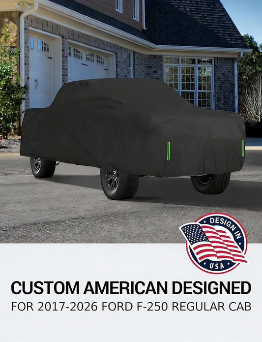 Custom fit 2017-2026 Ford Super Duty F-250 car cover on car, American designed full exterior protection