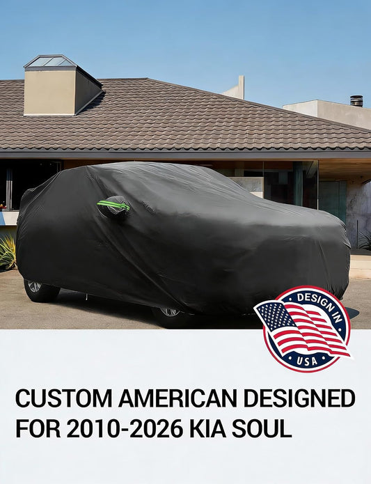 Custom fit 2010-2026 Kia Soul car cover on car, American designed full exterior protection