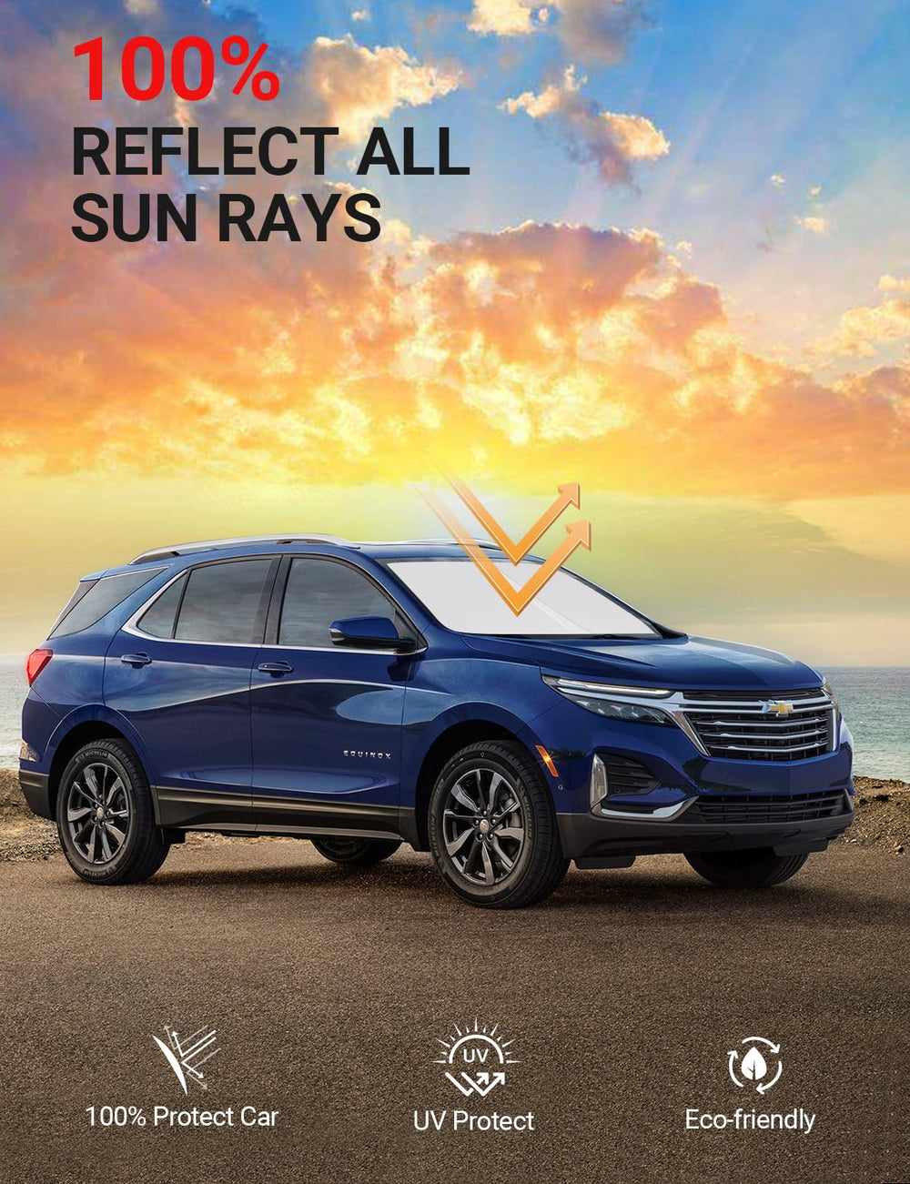 Proadsy 2025 Upgrade Windshield Sun Shade Custom Fit Chevrolet Equinox 2018-2025 4-Layer Foldable Front Sunshade Protector Sun Visor Blocks UV Rays Keep Car Cooler Accessories