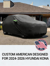 Custom fit 2017-2026 Hyundai Kona car cover on car, American designed full exterior protection