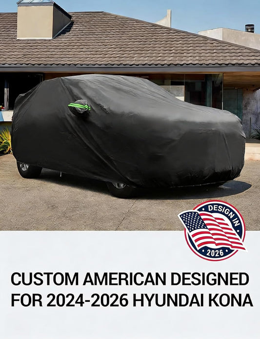 Custom fit 2017-2026 Hyundai Kona car cover on car, American designed full exterior protection